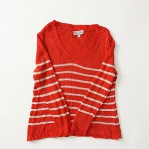 Fashion Avenue Striped V-Neck Women’s Sweater - Red & White